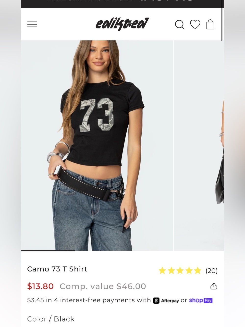 Edikted Black Camo '73' Crop Tee